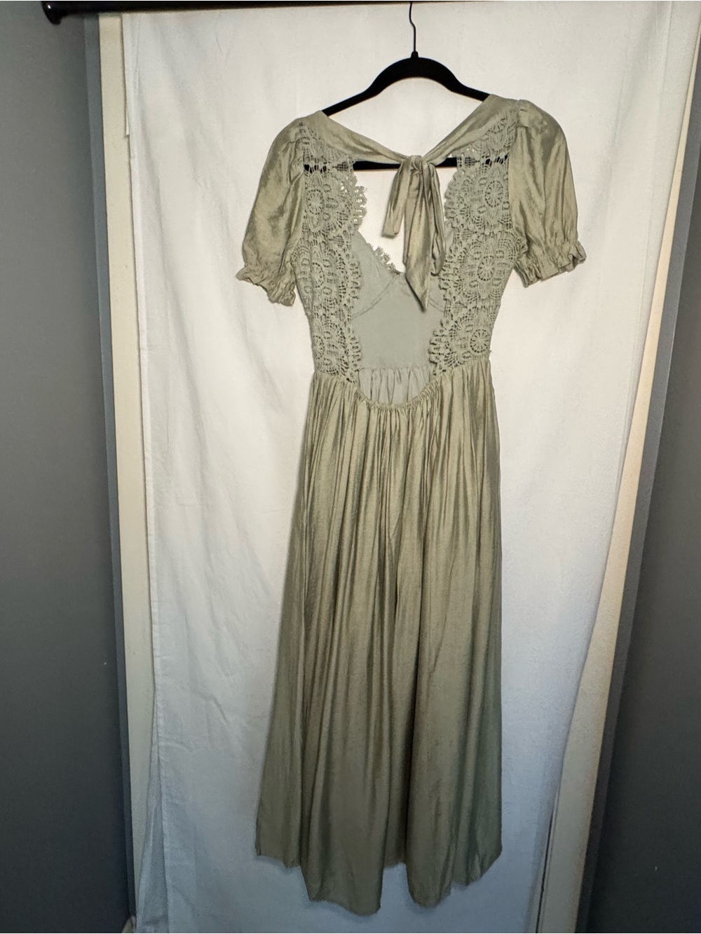 Altar'd State Elara Sage Green Lace Boho Maxi Dress Cottagecore Wedding Guest XS - Picture 6 of 11